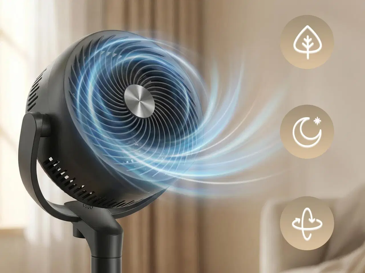 Billede 6 - Søjleventilator med fjernbetjening – højdejusterbar, 15 hastigheder, oscillation, timer, støjsvag – sort