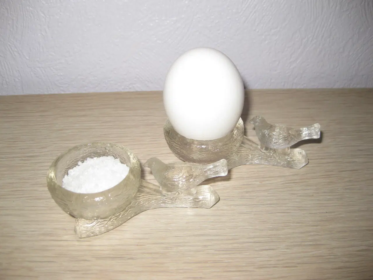 Billede 1 - To saltkar i glas ( fugl på gren m. rede).