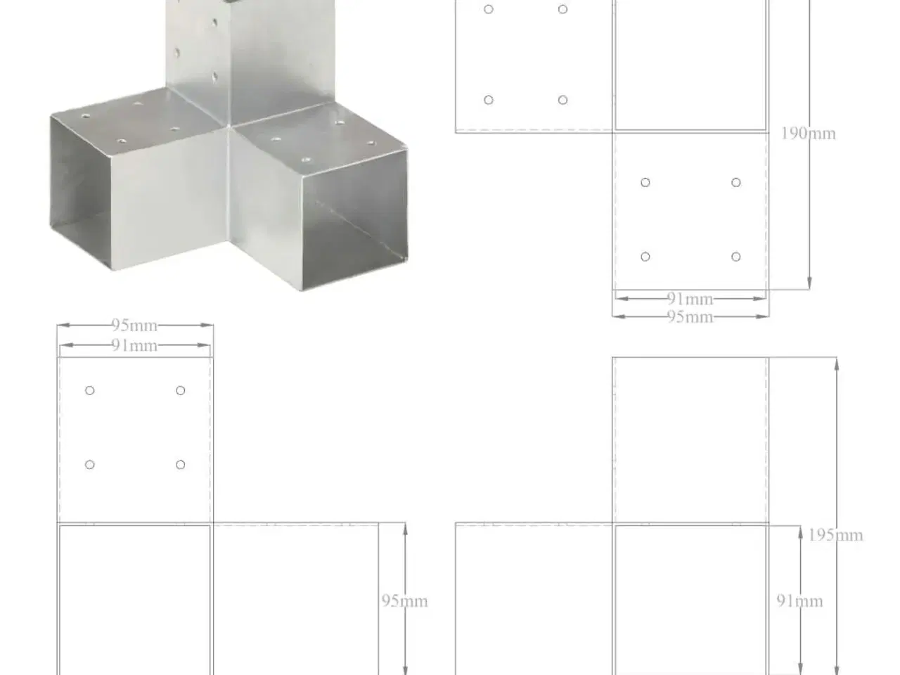 Billede 7 - Stolpebeslag Y-form 4 stk. 91x91 mm galvaniseret metal