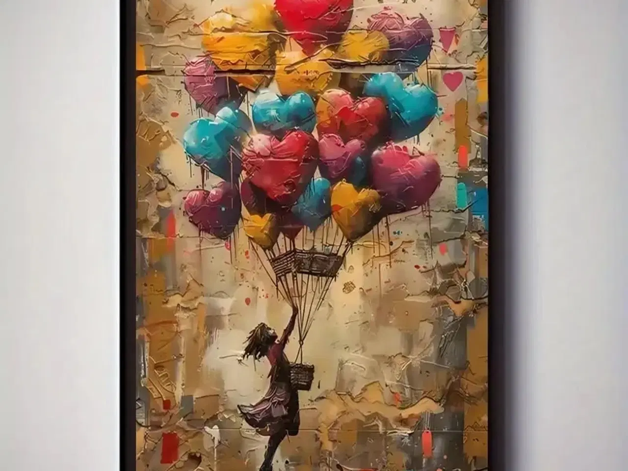 Billede 1 - * Lærredsmaleri/tryk; Sød pige med farverige ballo