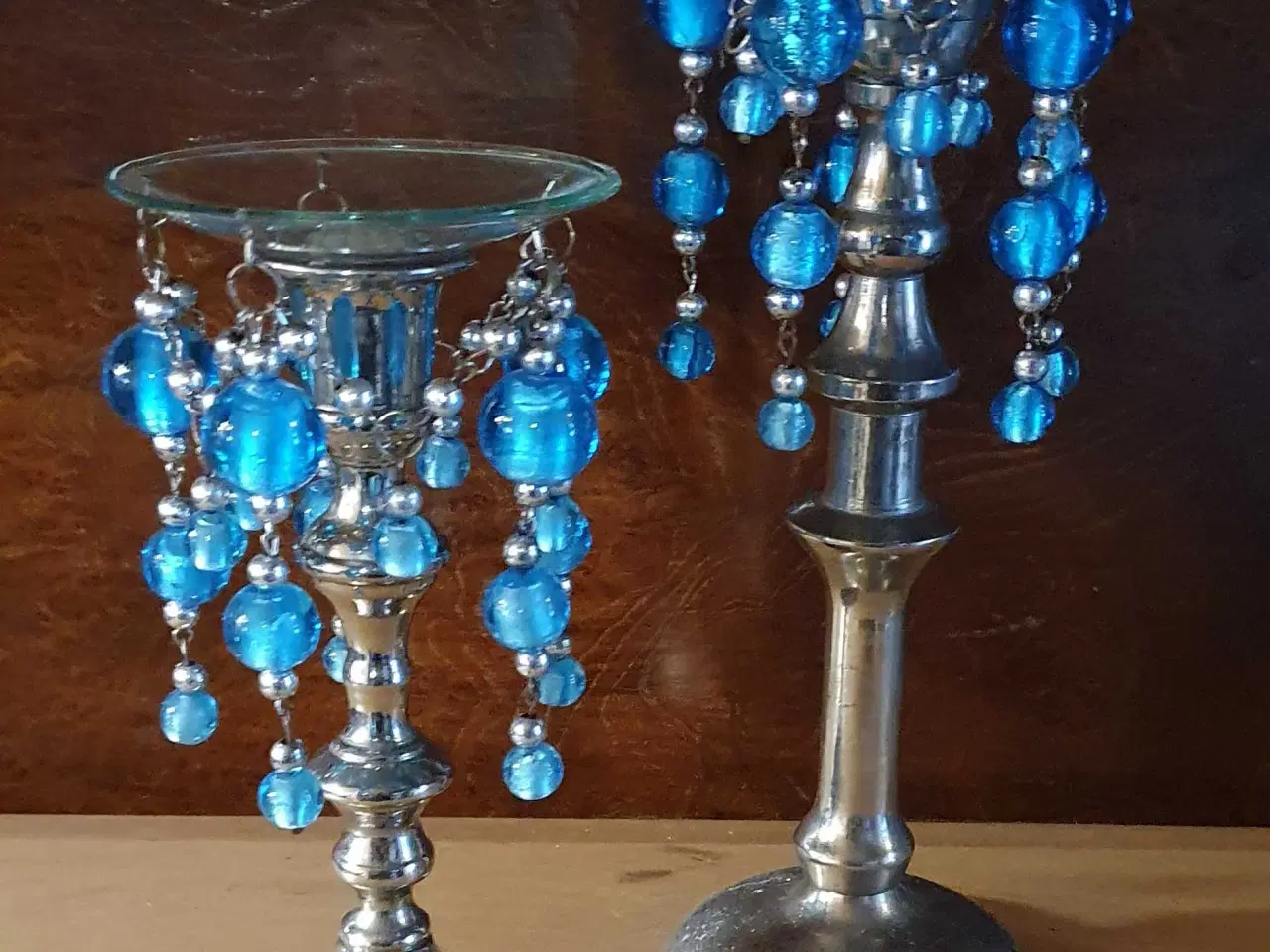 Billede 1 - Lysestager med lysmanchetter med glaskugler