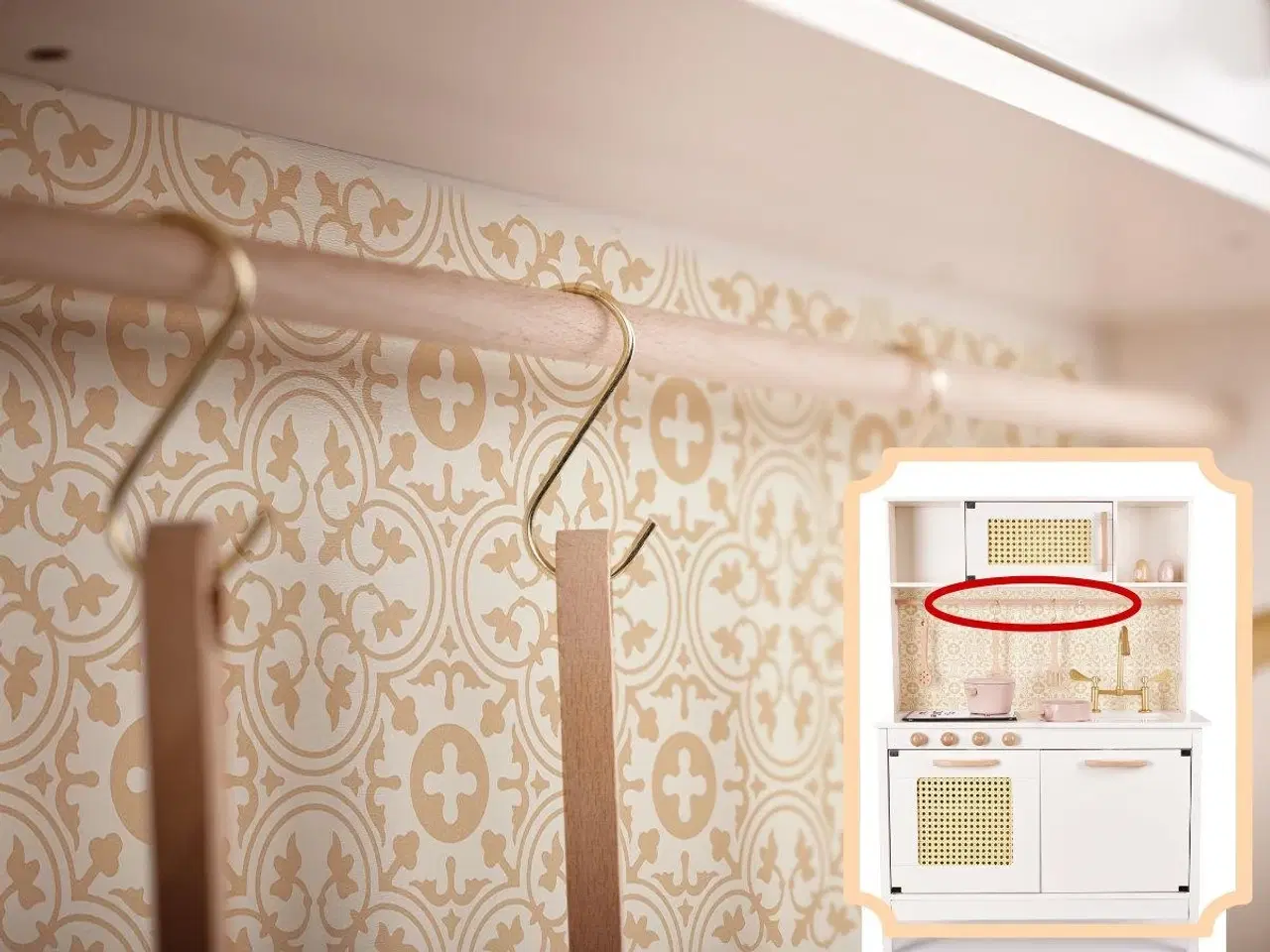 Billede 16 - Legekøkken i træ med retro look og boho tilbehør – MDF, lys og lyd