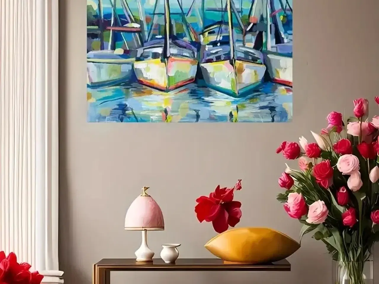 Billede 1 - * Lærredsmaleri/tryk; Både i abstrakt stil