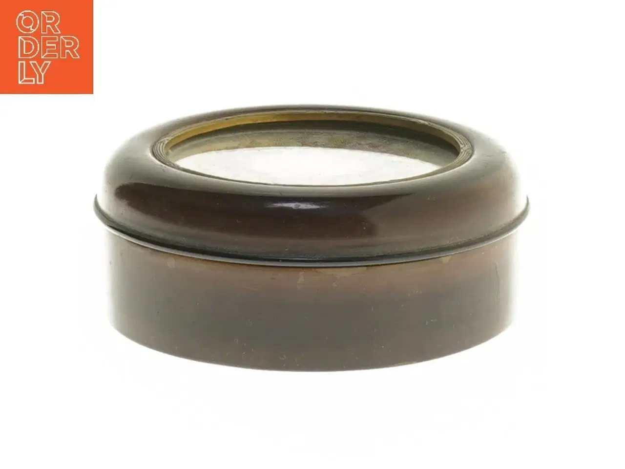 Billede 2 - Fin rund vintage trææske med håndbroderet korssting (str. Ø 10,5x4 cm)