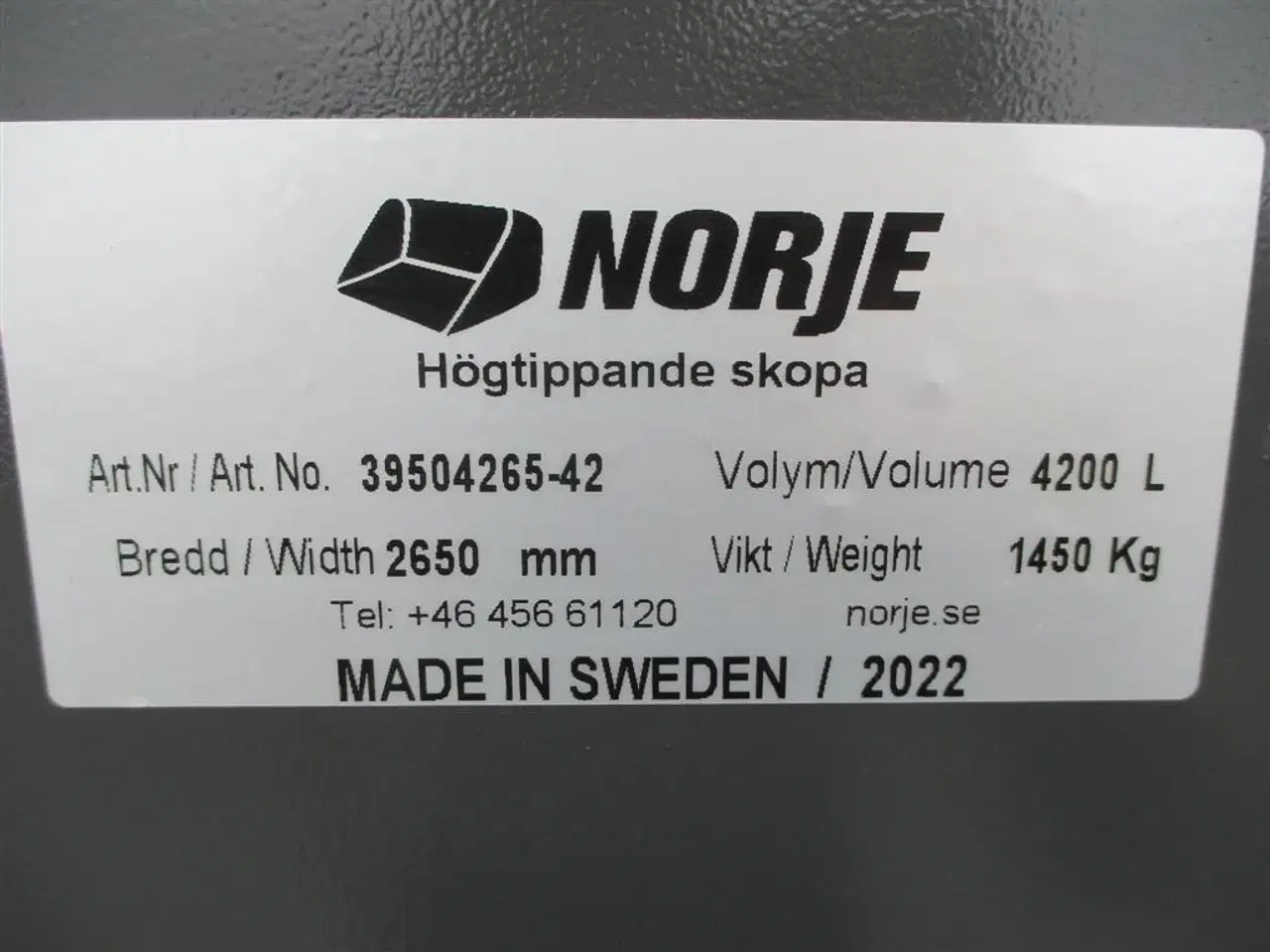 Billede 6 - Norje Højtipskovl 4,2 m3 265cm bred og vendbar bolt-on skær