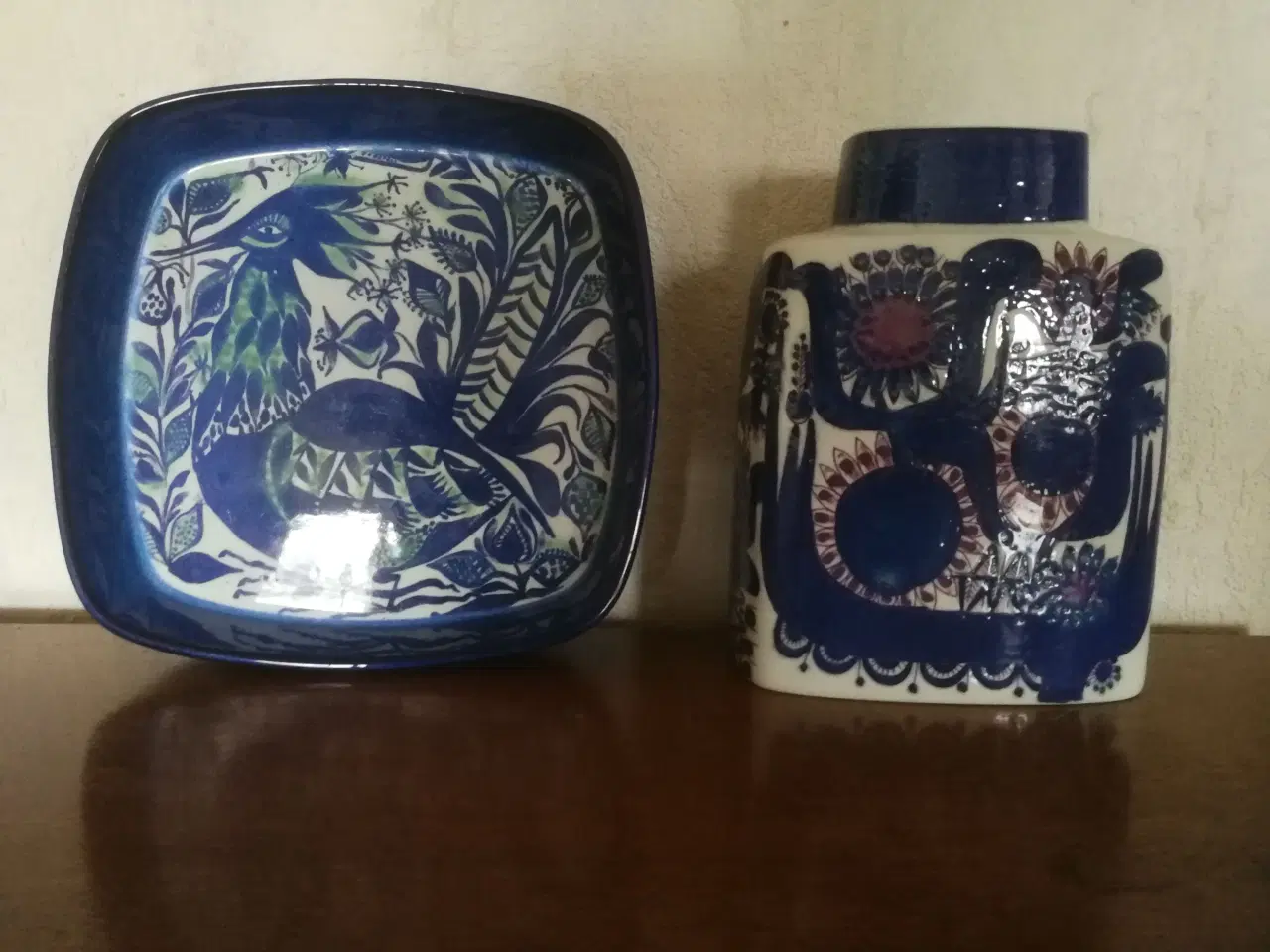 Billede 1 - Blå Fajance  Vase og fad.