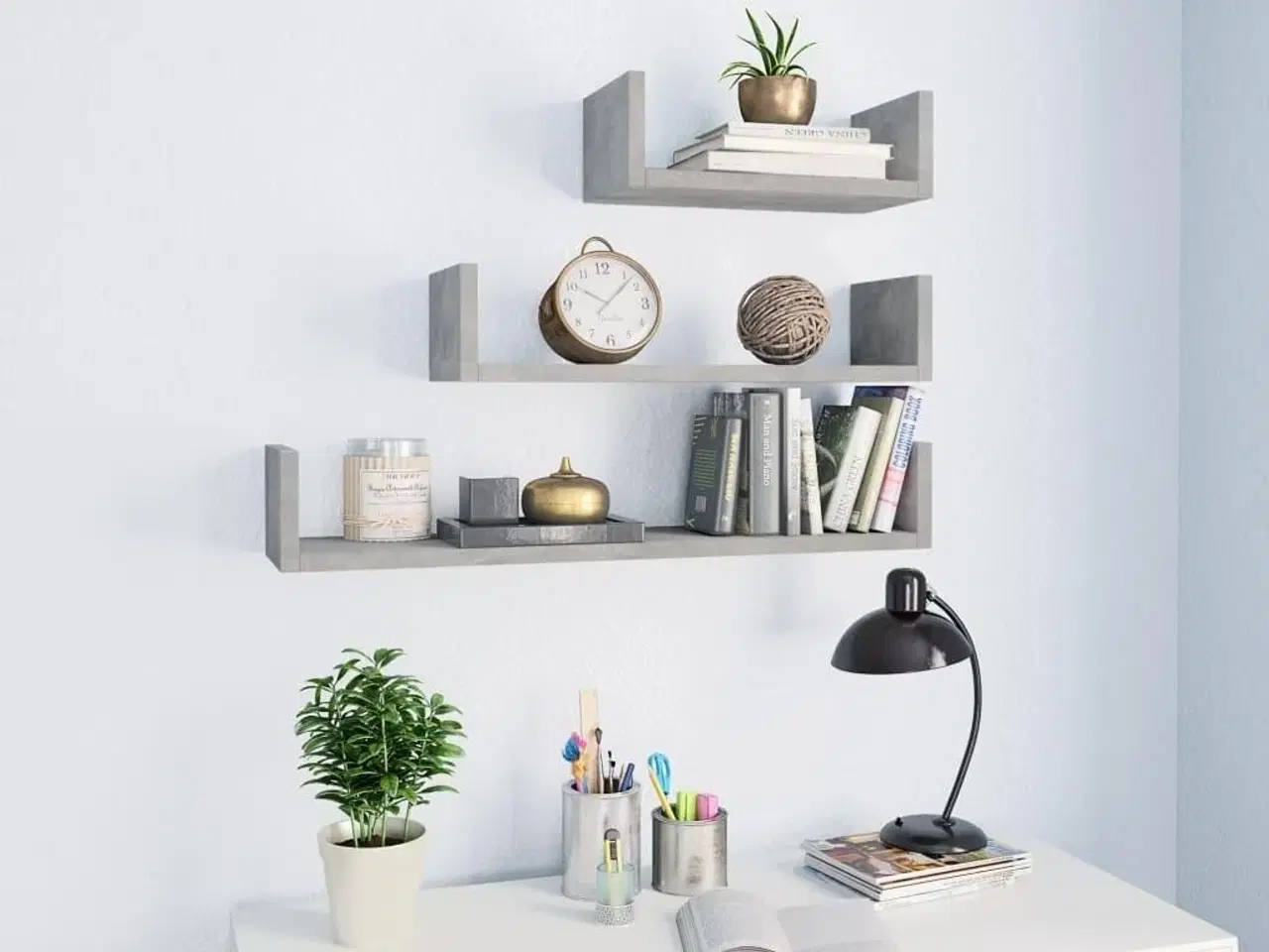 Billede 1 - Væghylder 3 stk. konstrueret træ betongrå