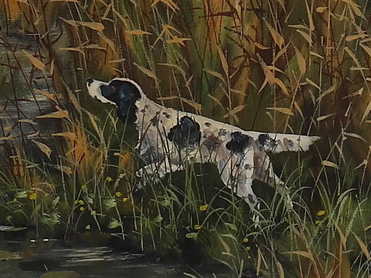 Billede 5 - SVEND JENSEN. olie på lærred, "jagthund", signeret