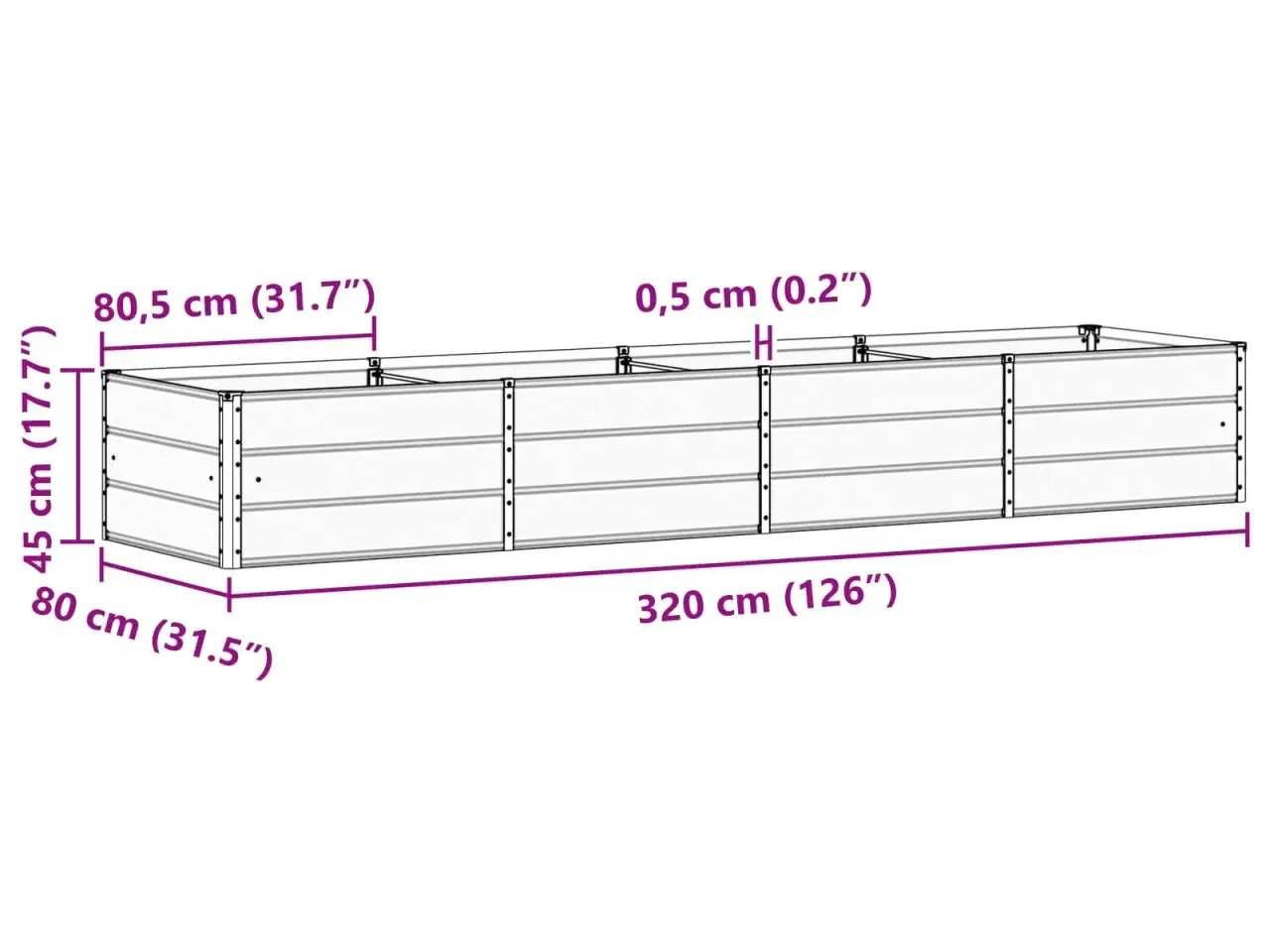 Billede 7 - Plantekasse Antracit 320 x 80 x 45 cm Stål