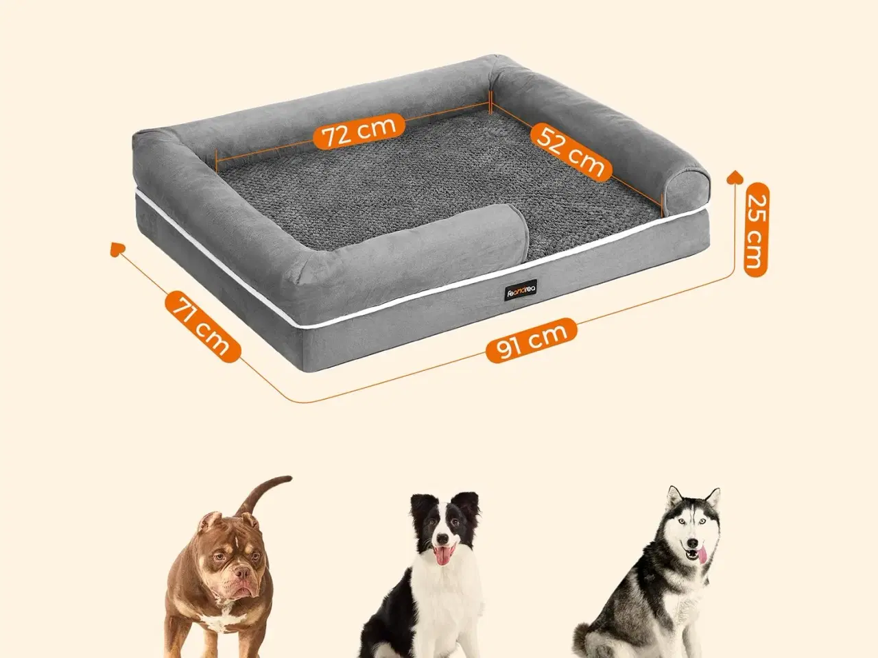 Billede 6 - Ortopædisk hundeseng med kanter – vaskbar, skridsikker, grå 91×71 cm