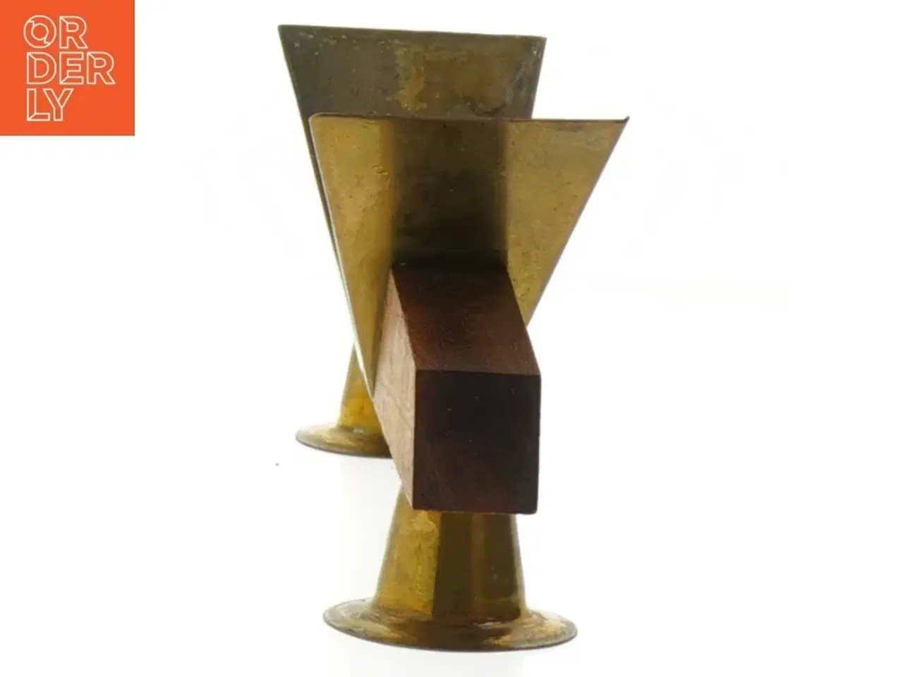 Billede 3 - Vintage lysestage i Teak træ og messing med to lysholdere (str. 25 cm)