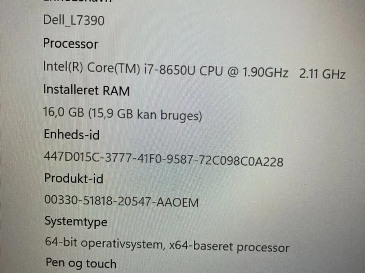 Billede 4 - Dell Latitude 7390, i7-8650U @1,90ghz, 16gb, 256gb