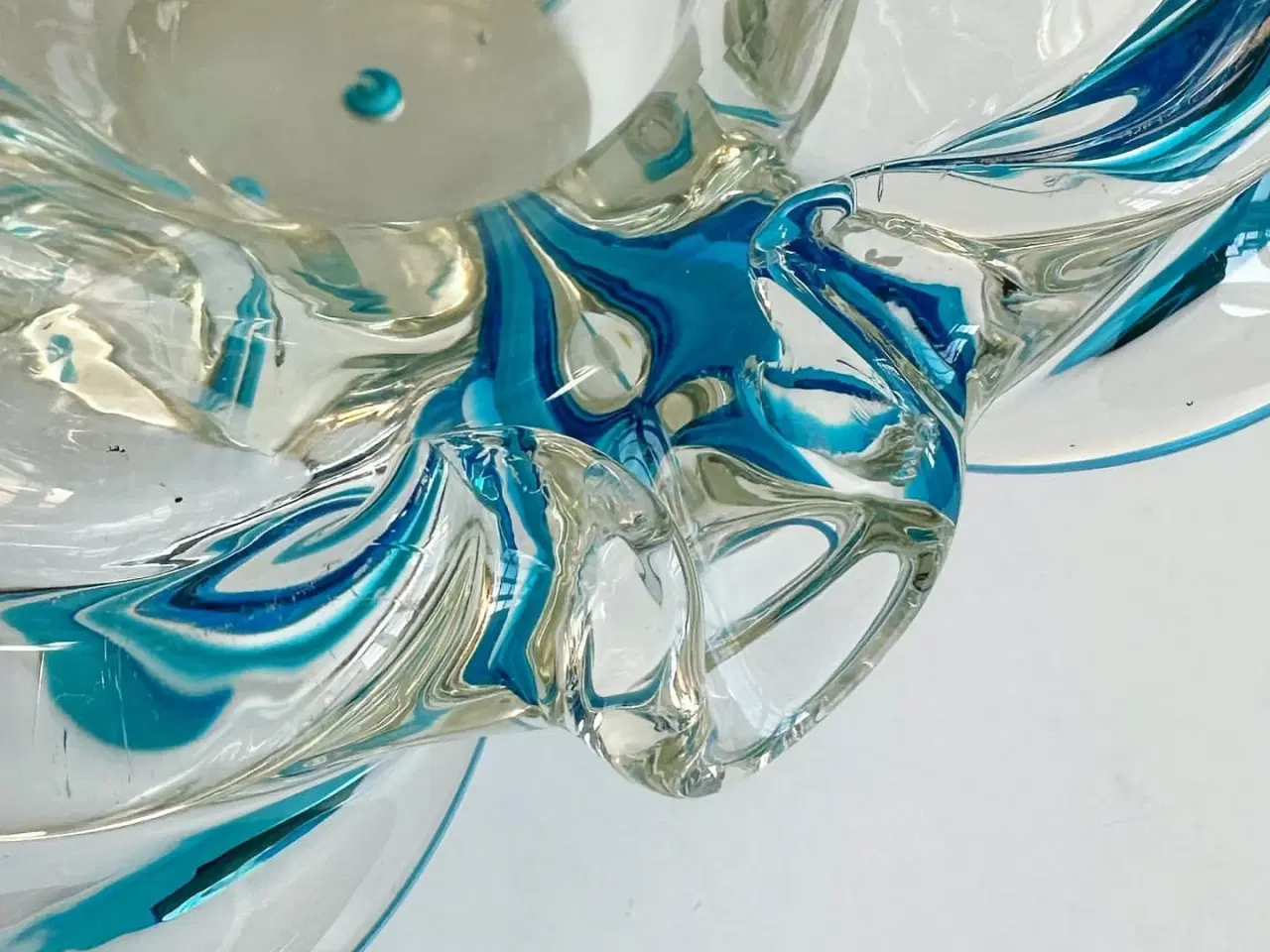 Billede 6 - Tjekkoslovakisk glasskål m blå stribe, NB