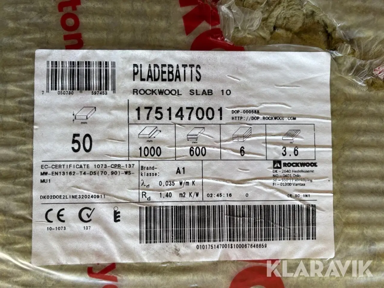 Billede 9 - Isolering Rockwool Pladebatts 600x1000 mm 10 styk