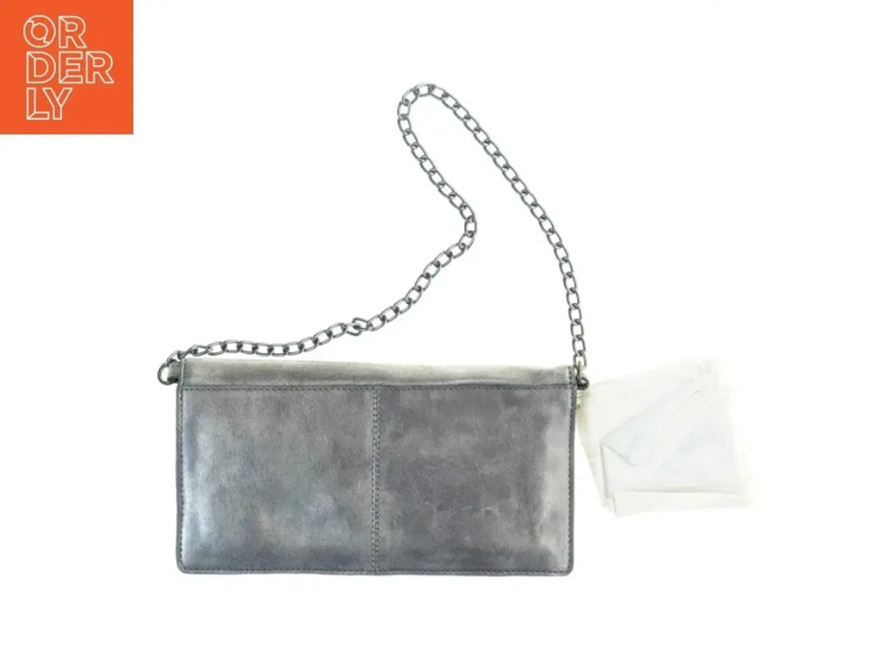 Billede 3 - Læder Kuvert Taske i flot Antik sølv farve (str. 26 x 13 cm)