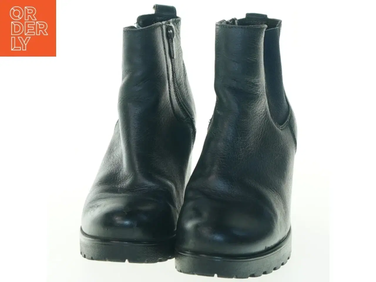 Billede 3 - Sorte læderstøvler med blokhæl – str. 36