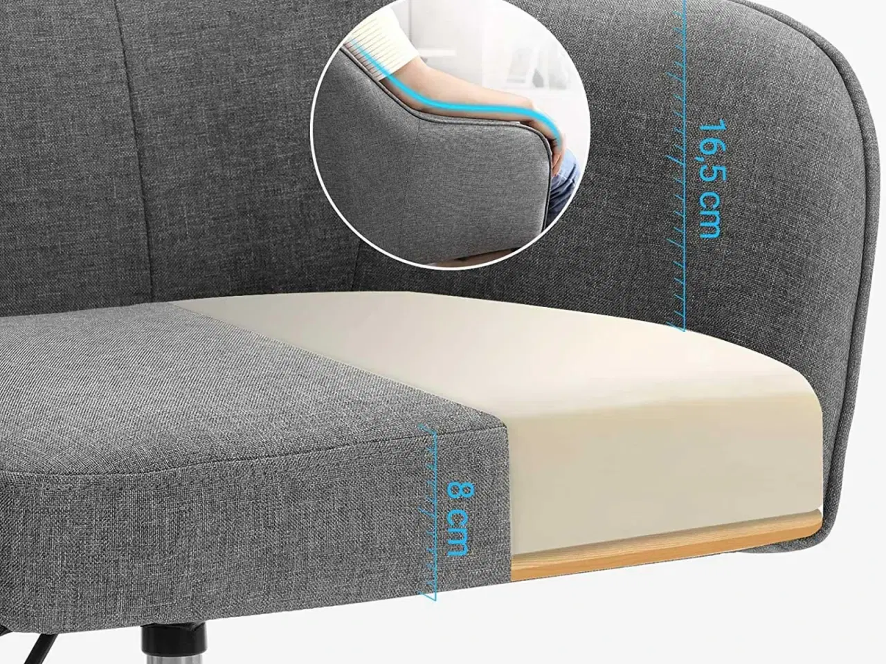 Billede 4 - Kontorstol i imiteret hør – højdejusterbar drejestol med armlæn, grå