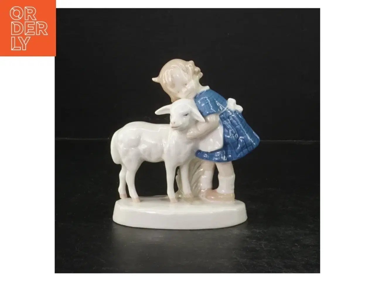 Billede 1 - Porcelænsfigur af pige og lam (str. 13 cm)