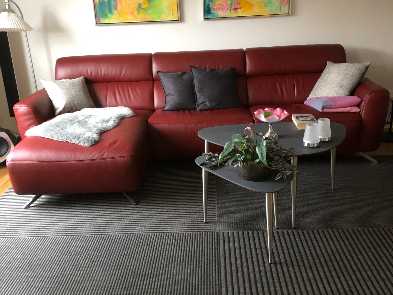 Billede 1 - Natuzzi lædersofa med el-recliener næsten ny.