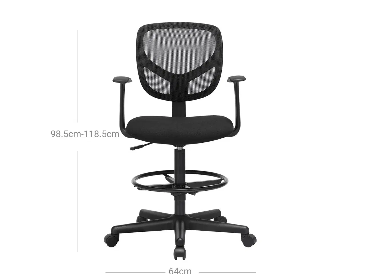 Billede 6 - Kontorstol med fodring ergonomisk høj arbejdsstol, 55–75 cm, sort