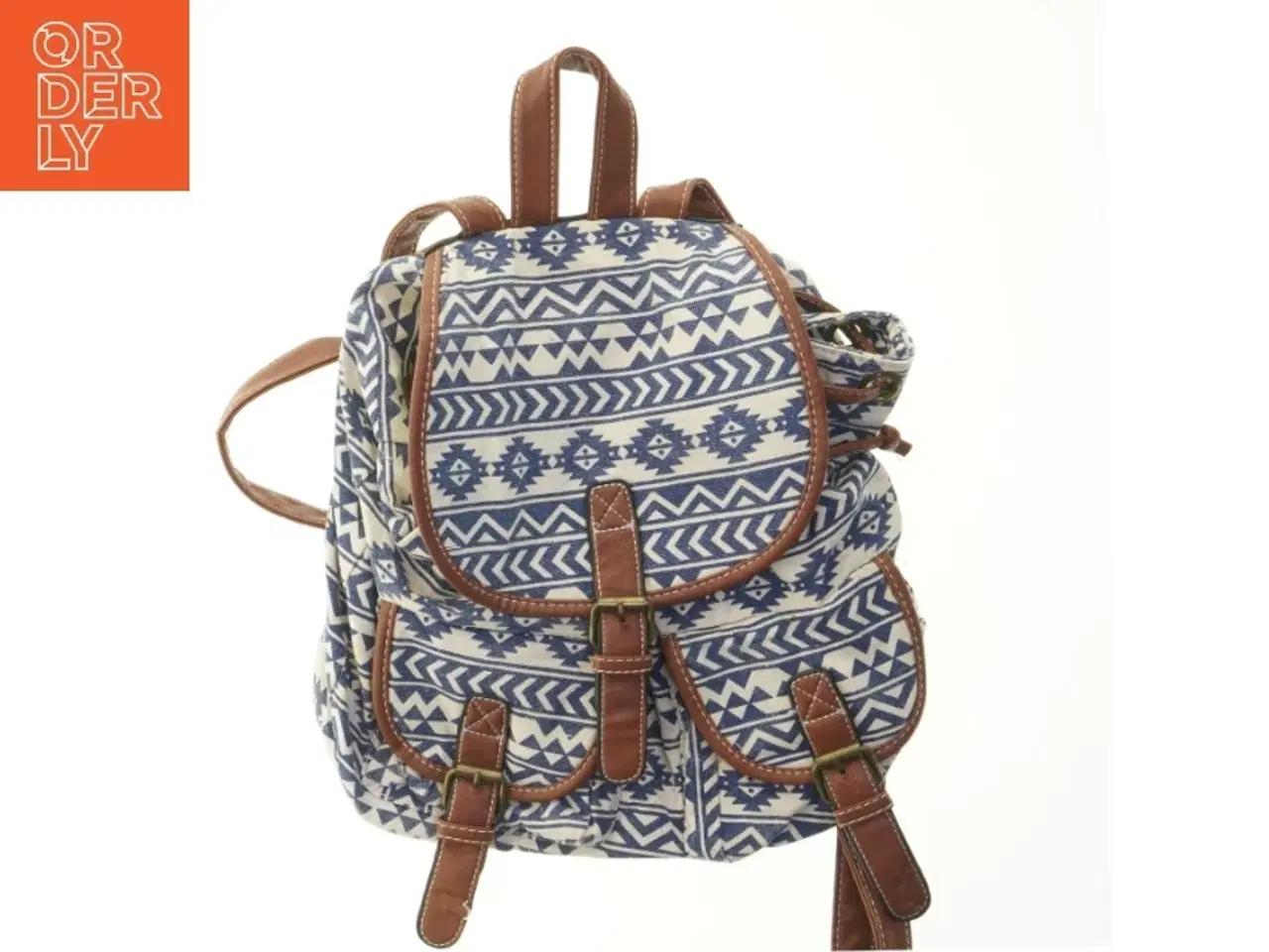 Billede 1 - Mønstret rygsæk med læderdetaljer (str. 38x30 cm)