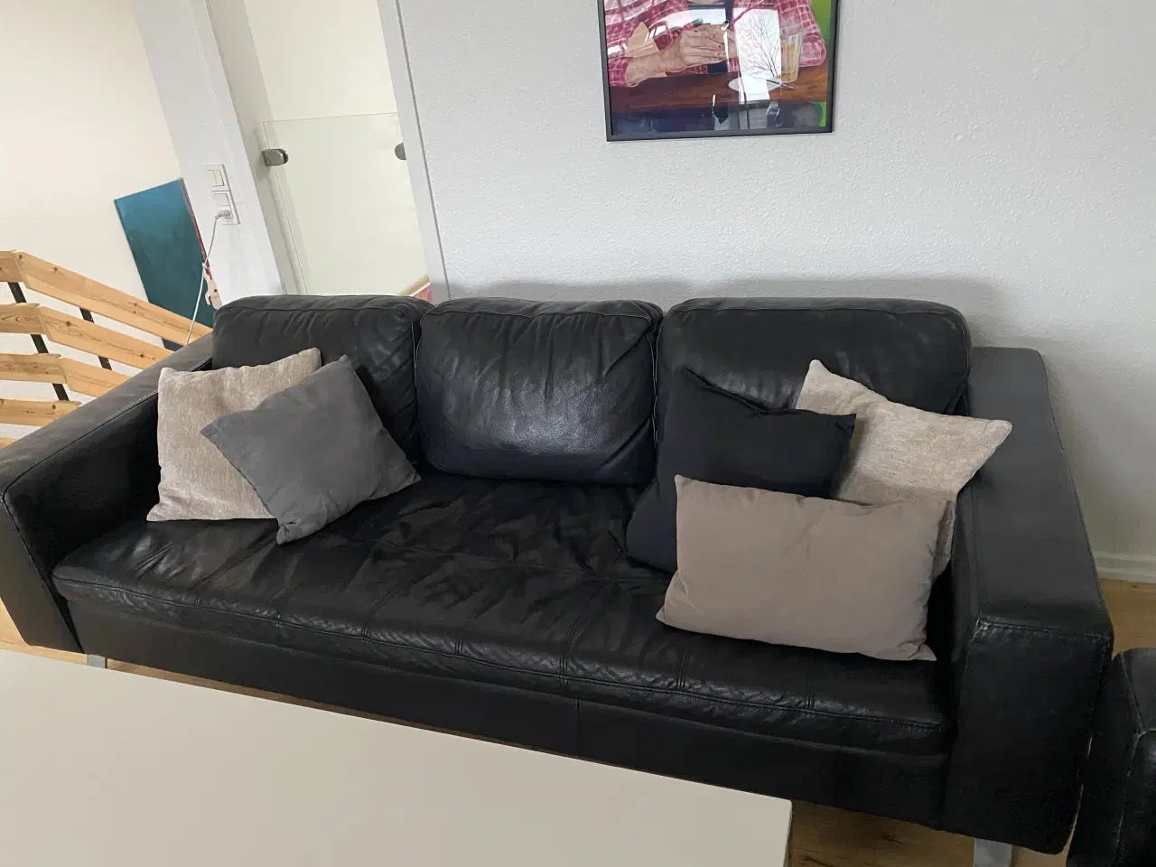 Billede 2 - 2 og 3 personers lædersofa med faste hynder