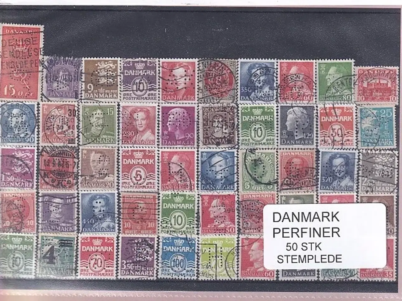 Billede 1 - Danmark Perfiner 50 stk. Stemplet/Ustemplet