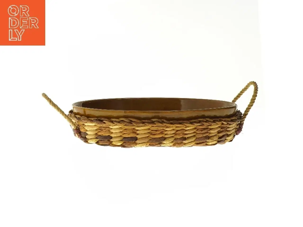 Billede 1 - Flettet kurv med keramikfad (str. Ø 29xØ 20 cm)