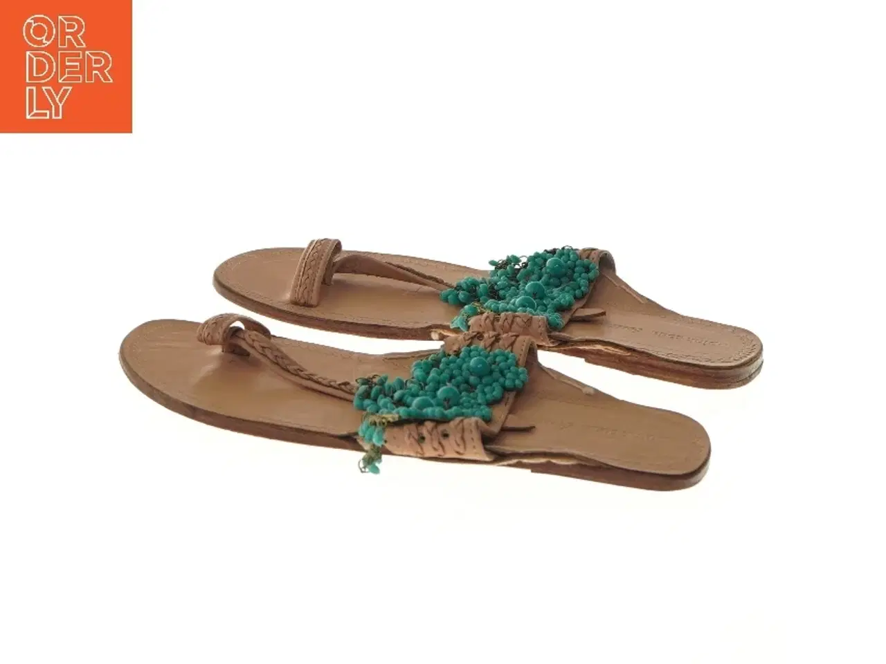 Billede 3 - Flade sandaler med perleudsmykning (str. 38 )