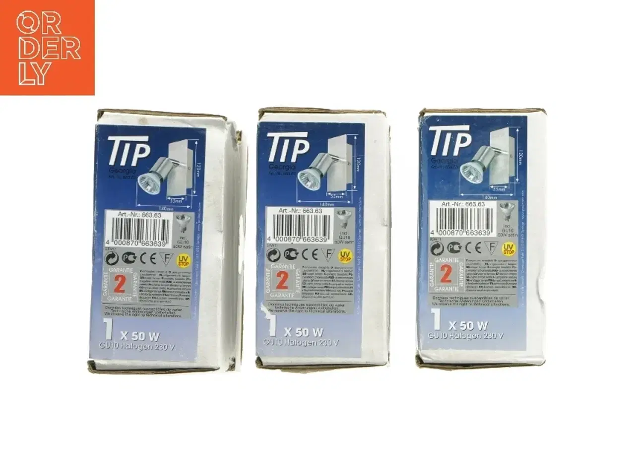 Billede 3 - 3 stk Væglamper Tip Georgia GU10 halogen 50W fra Tip (str. 120x55 mm)