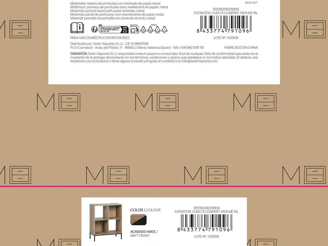 Billede 2 - Reol med 4 rum MobleKit - brun/sort, træ og metal, 60 × 29 × 72 cm