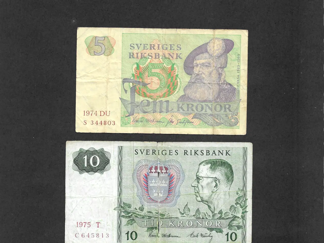 Billede 1 - Gl. svenske pengesedler 5 og 10 sv.kr.