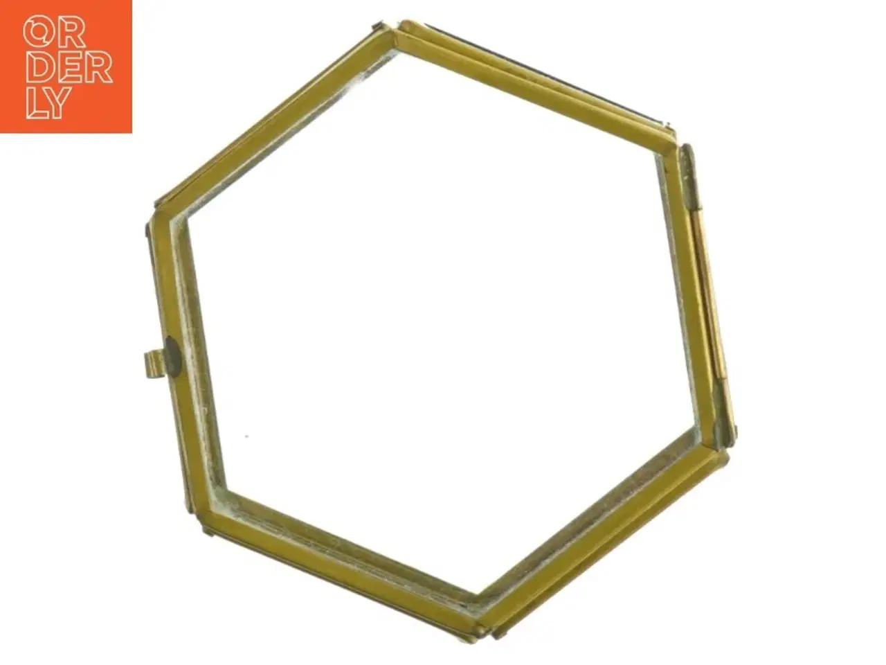 Billede 3 - Hexagon glasbeholder med messingramme (str. Ø 9,5 cm)
