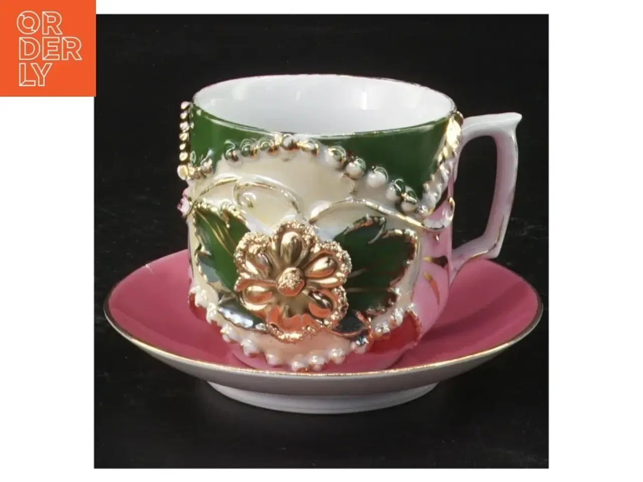 Billede 1 - Dekoreret porcelænskop med underkop (str. H 6 cm)