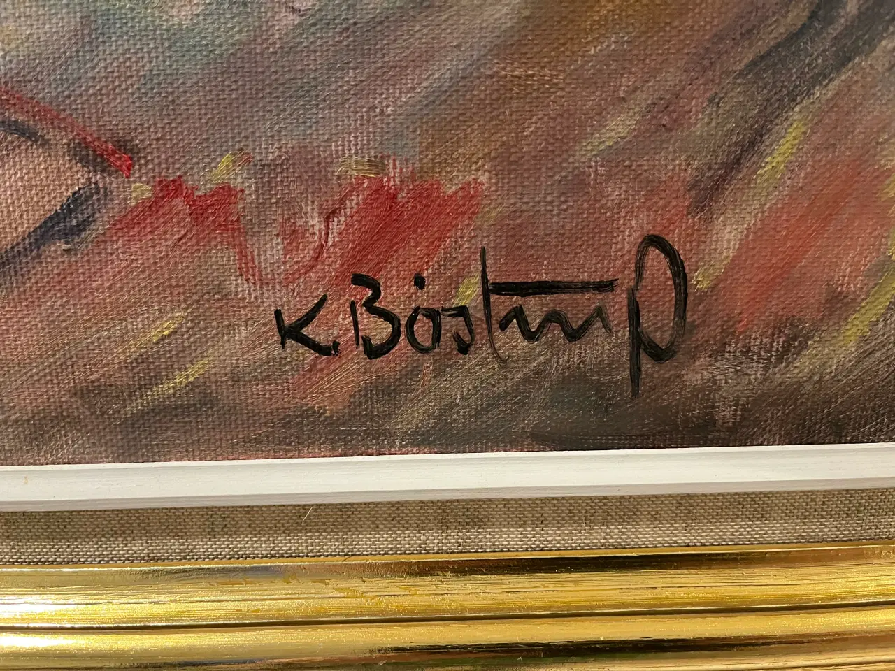 Billede 2 - Oliemaleri hus i bakker af Knud Bøstrup.