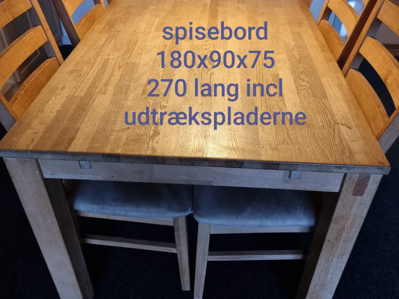 Billede 1 - Spisebordsæt med udtræksplader og stole