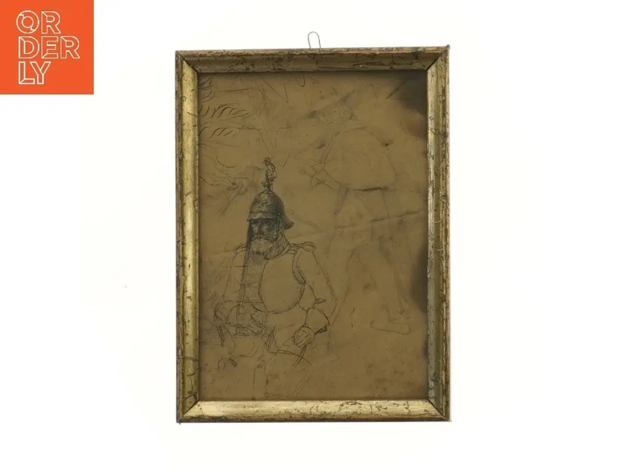 Billede 2 - Antik ramme med skitse og avisudklip (str. 17x23 cm)