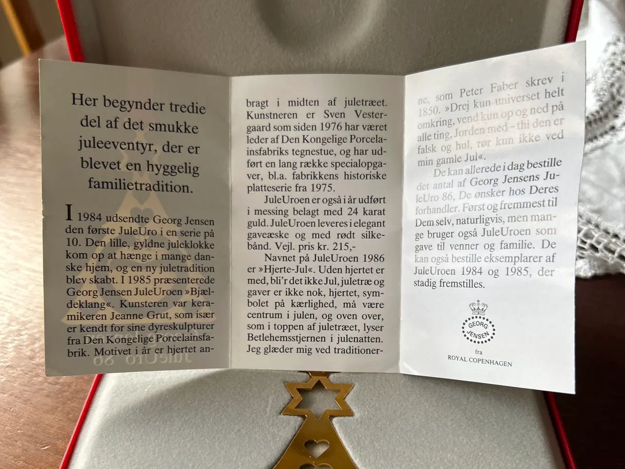 Billede 1 - George Jensen uro 1986 hjerte jul i original æske 