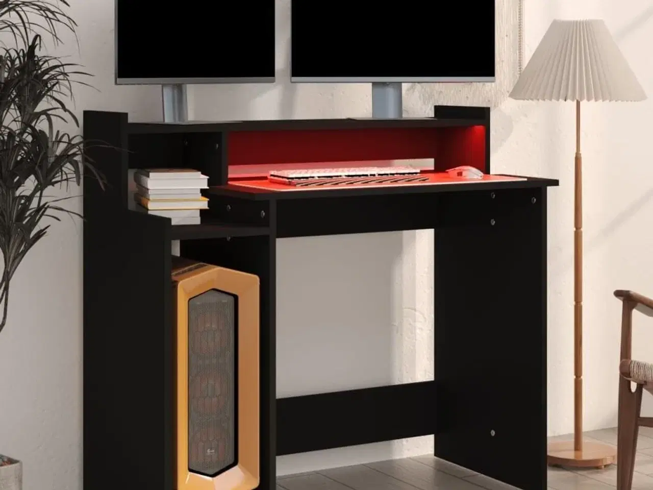 Billede 5 - Skrivebord med LED-lys 97x45x90 cm konstrueret træ sort