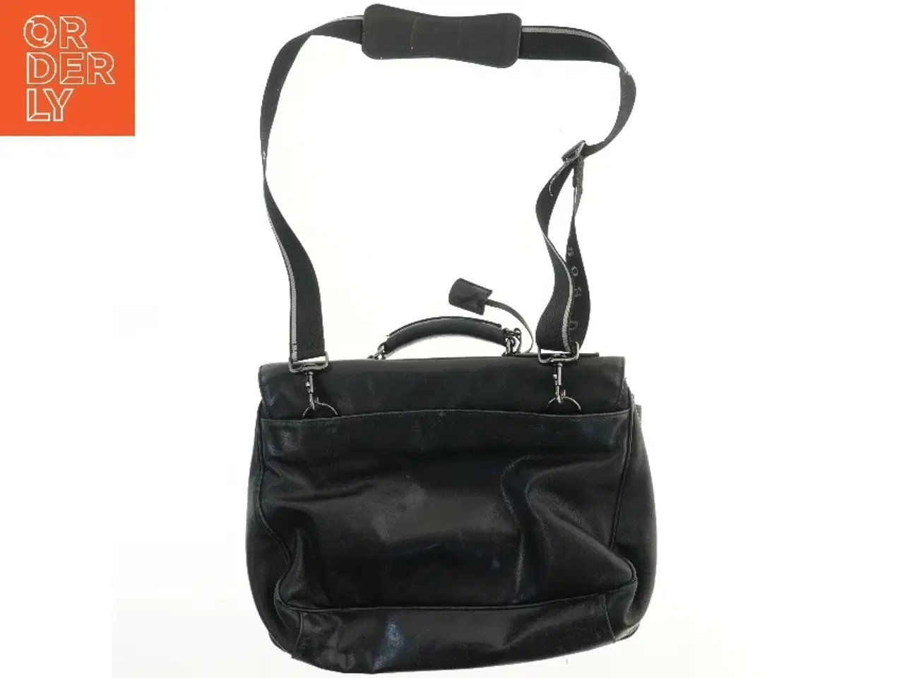 Billede 2 - Sort lædertaske med rem fra Hugo Boss (str. 46x34,5 cm)