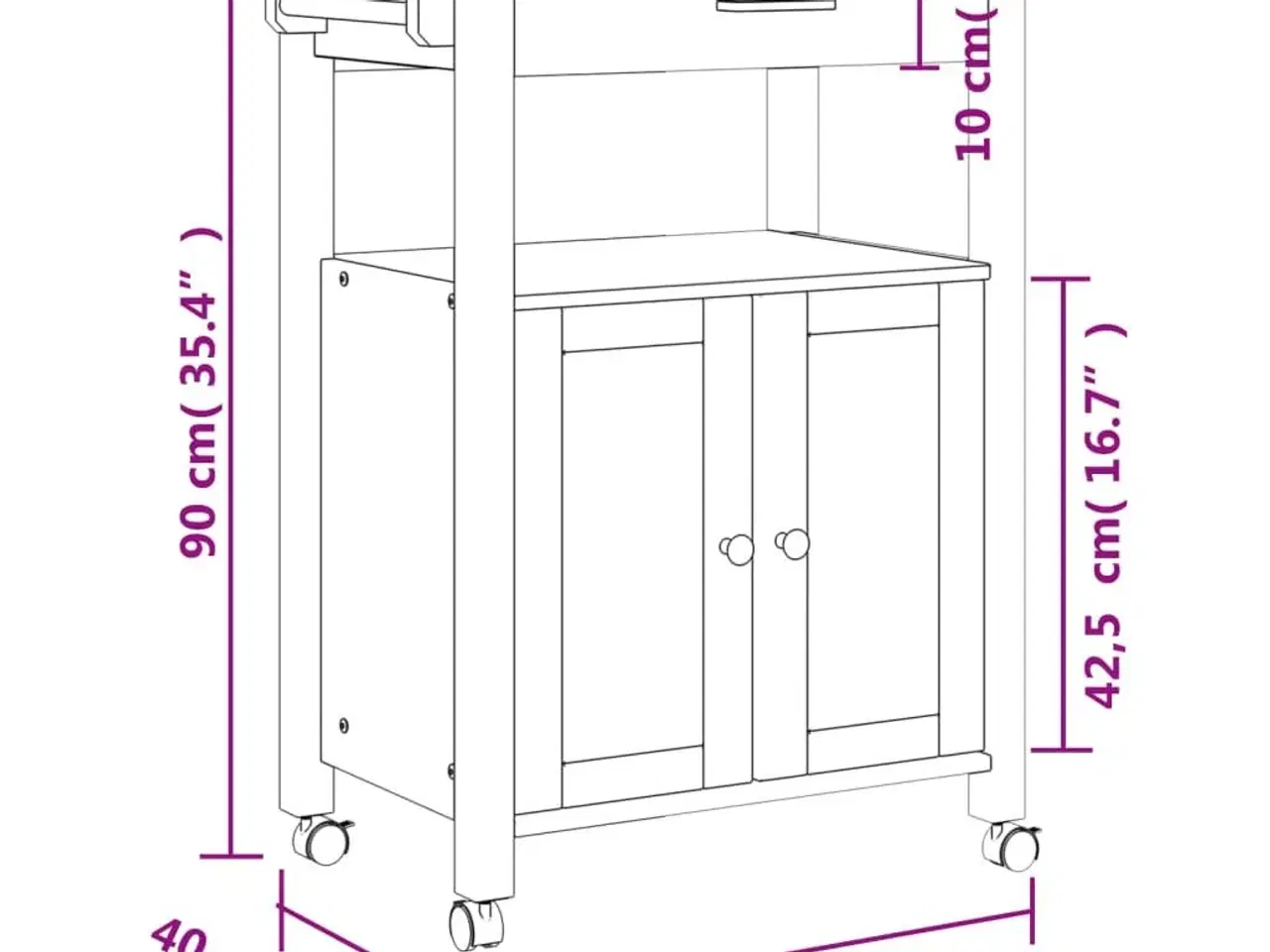 Billede 9 - Køkkenvogn MONZA 60x40x90 cm massivt fyrretræ