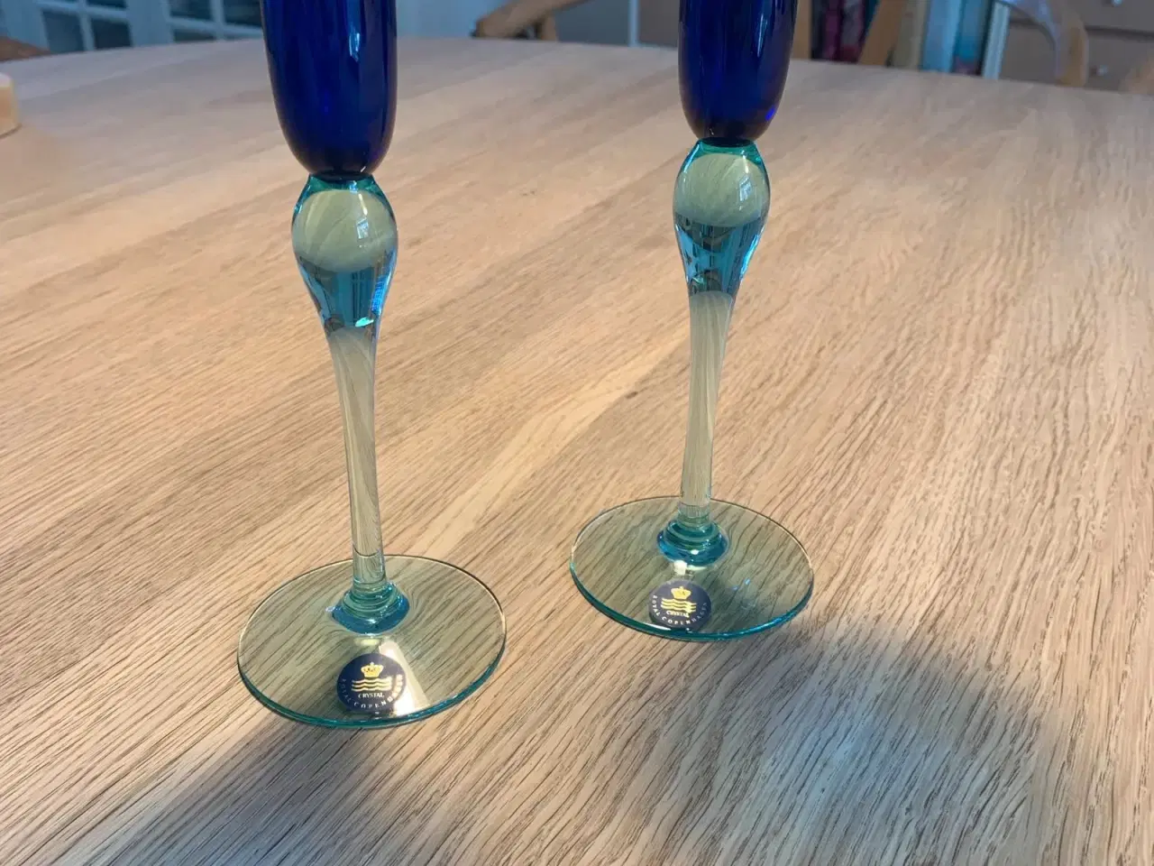 Billede 1 - 2 blå/grønne Harlekin Holmegaard glasstager