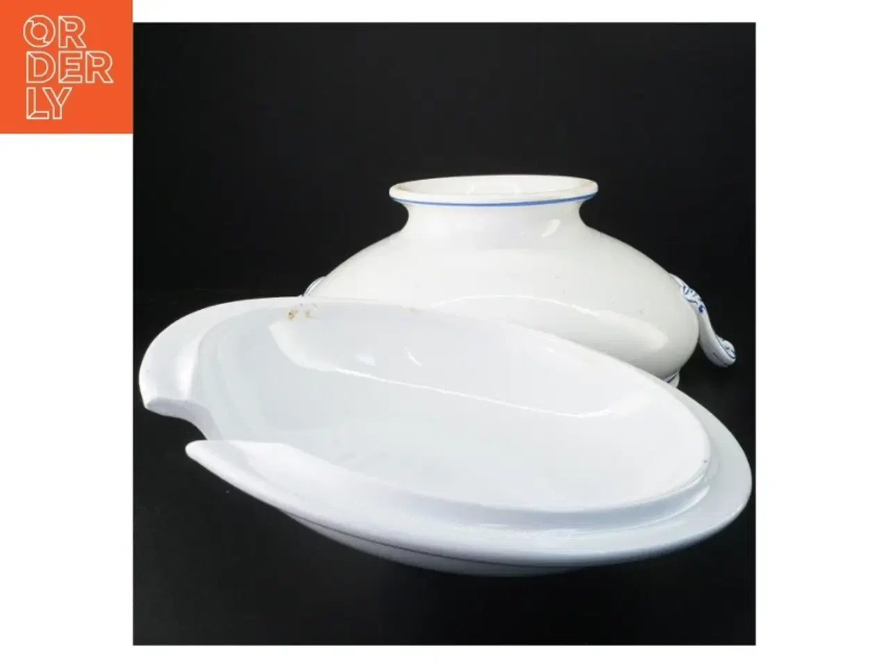 Billede 3 - Hvid og blå porcelænssuppe terrin (str. 29 cm)