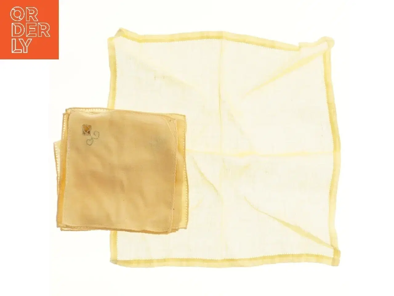 Billede 2 - Gule stofservietter med broderi (str. 6 styk, 18x18 og 40x37 cm)