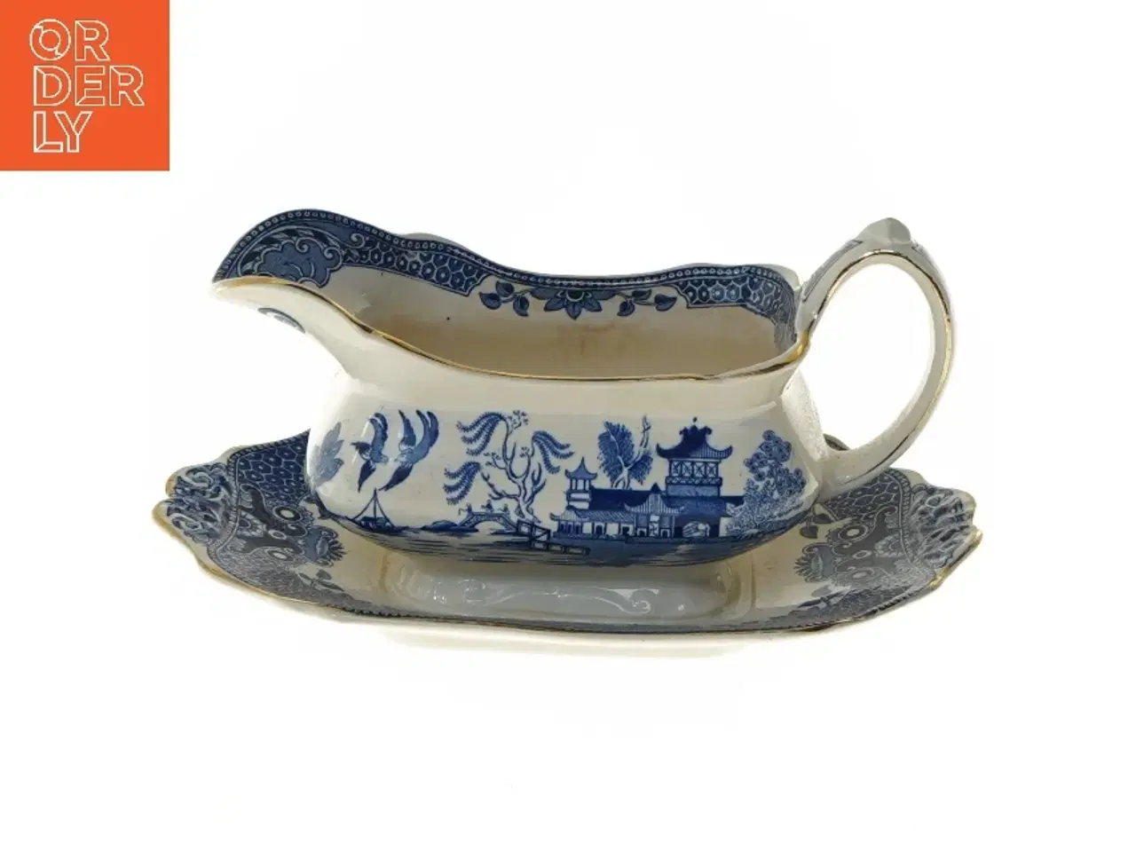 Billede 1 - Porcelæns sovseskål med underfad fra Willow (str. 20 cm)