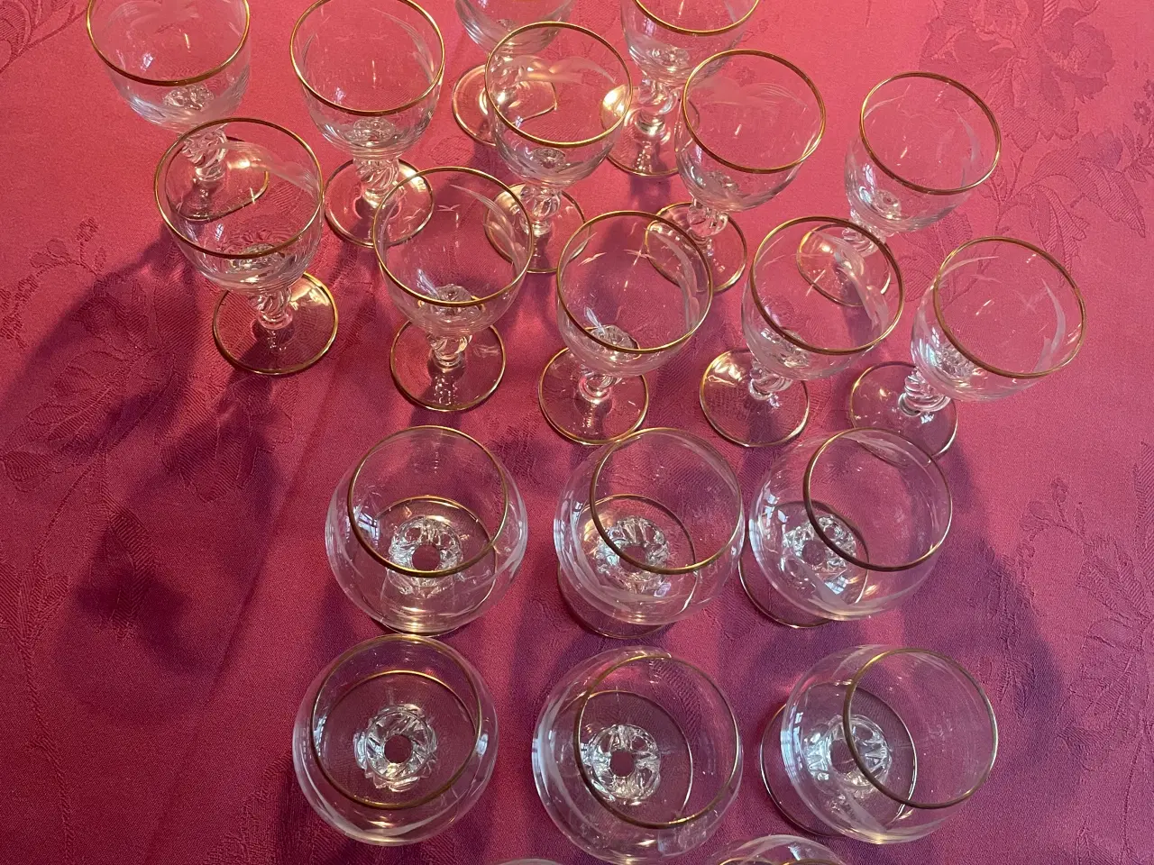 Billede 1 - 64 Lyngby  mågeglas 14 kt. guldkant / glasslibning