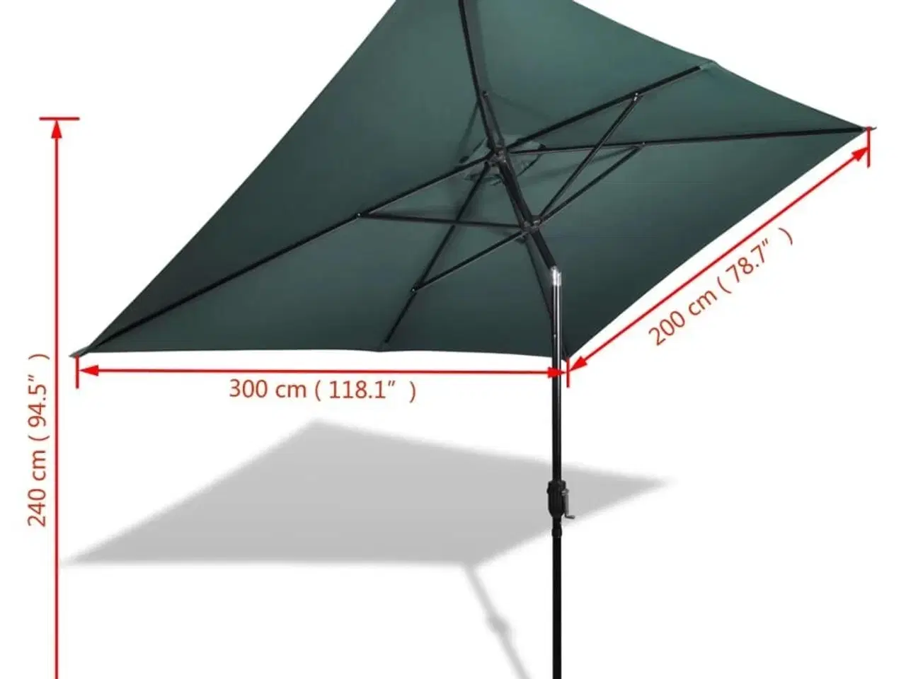 Billede 6 - Rektangulær parasol 200 x 300 cm grøn