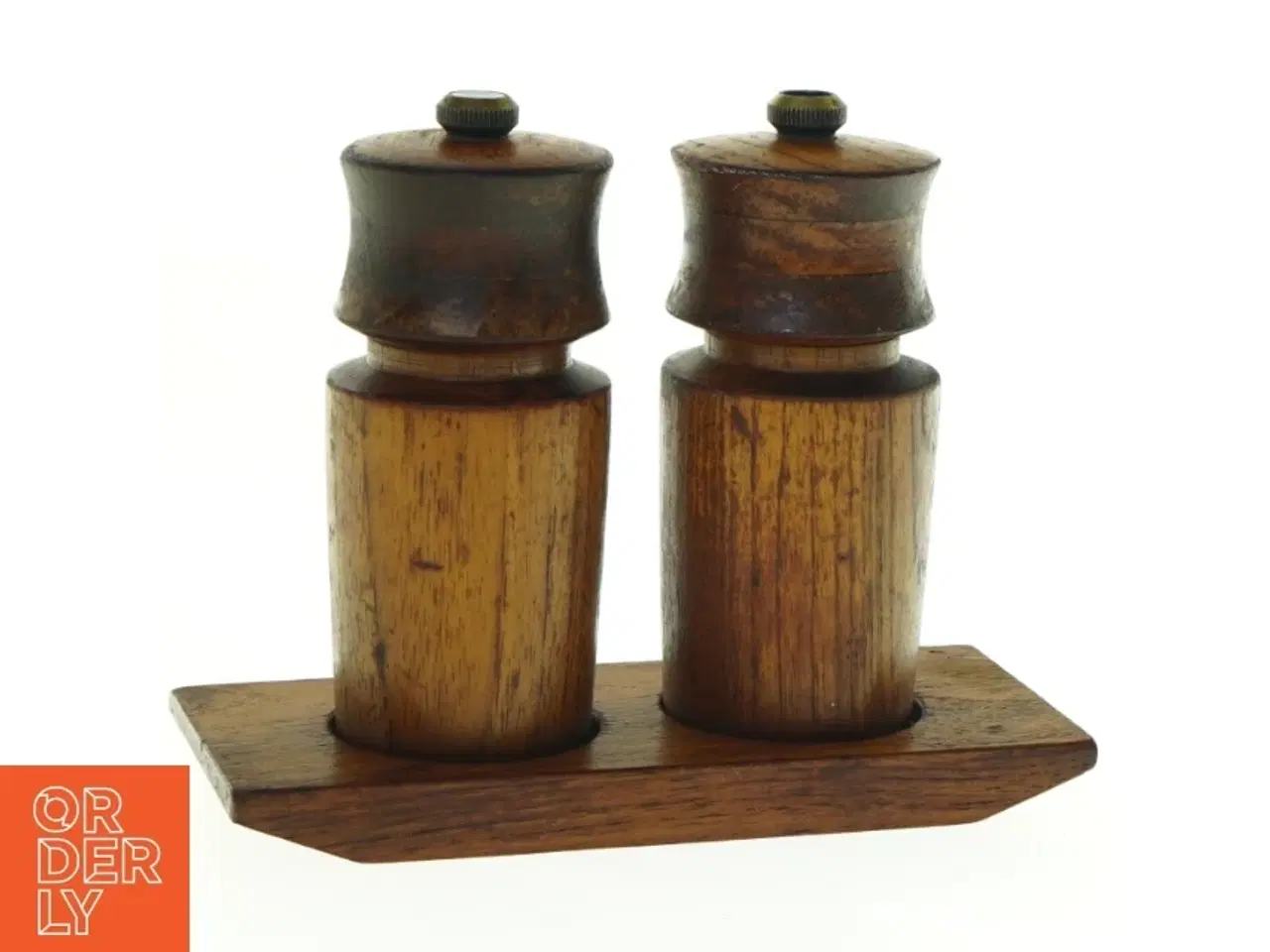 Billede 1 - Teak Salt- og pebersæt med holder fra Dane Wood (str. 17 x, 7,5 x 15 cm)