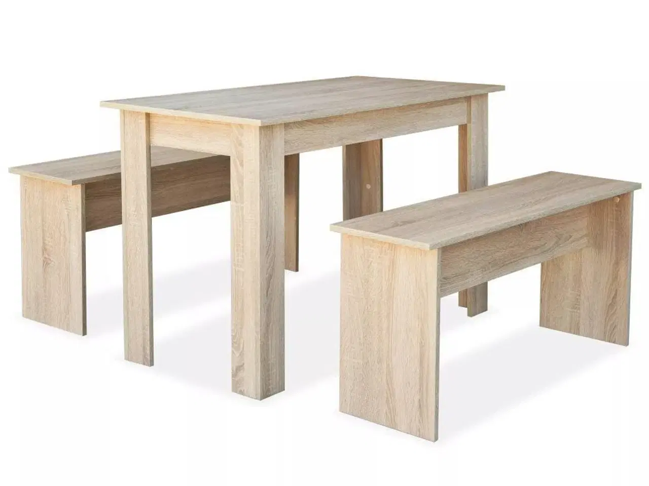 Billede 2 - Spisebord og bænke 3 dele konstrueret træ egetræsfarvet