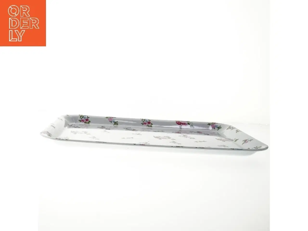 Billede 2 - Rektangulær bakke med blomstermotiv (str. 44x32,5 cm)